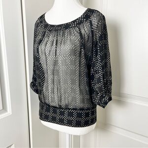 Guess Sheer Backless Grid Print Scoop Neck Blouse - Black, Size Small